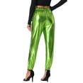 thumbnail image 3 of INSPIRE CHIC Women's Party Sparkle Shiny High Waist Metallic Holographic Pants XS Shiny Green, 3 of 6