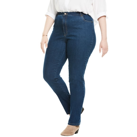 Woman Within Plus Size Stretch Denim 5-Pocket Straight-Leg Jeans