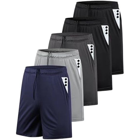 5 Pack Men's Athletic Gym Shorts with Pockets Quick Dry Activewear Workout Running Shorts for Men