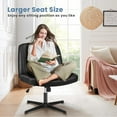 thumbnail image 2 of Criss Cross Legged Chair Wide Comfy Home Office Desk Seat, No Wheels Armless Computer Task Seating, Swivel Vanity Chair Height Adjustable for Makeup Bedroom, Leather Black, 2 of 6