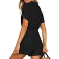 thumbnail image 5 of Wycnly Womens Jumpsuits Casual Button Down Elastic Waist Pocket Mini Jumpsuits Overalls with Belt Trendy Solid Lapel Short Sleeve Short Summer Rompers Black l, 5 of 7