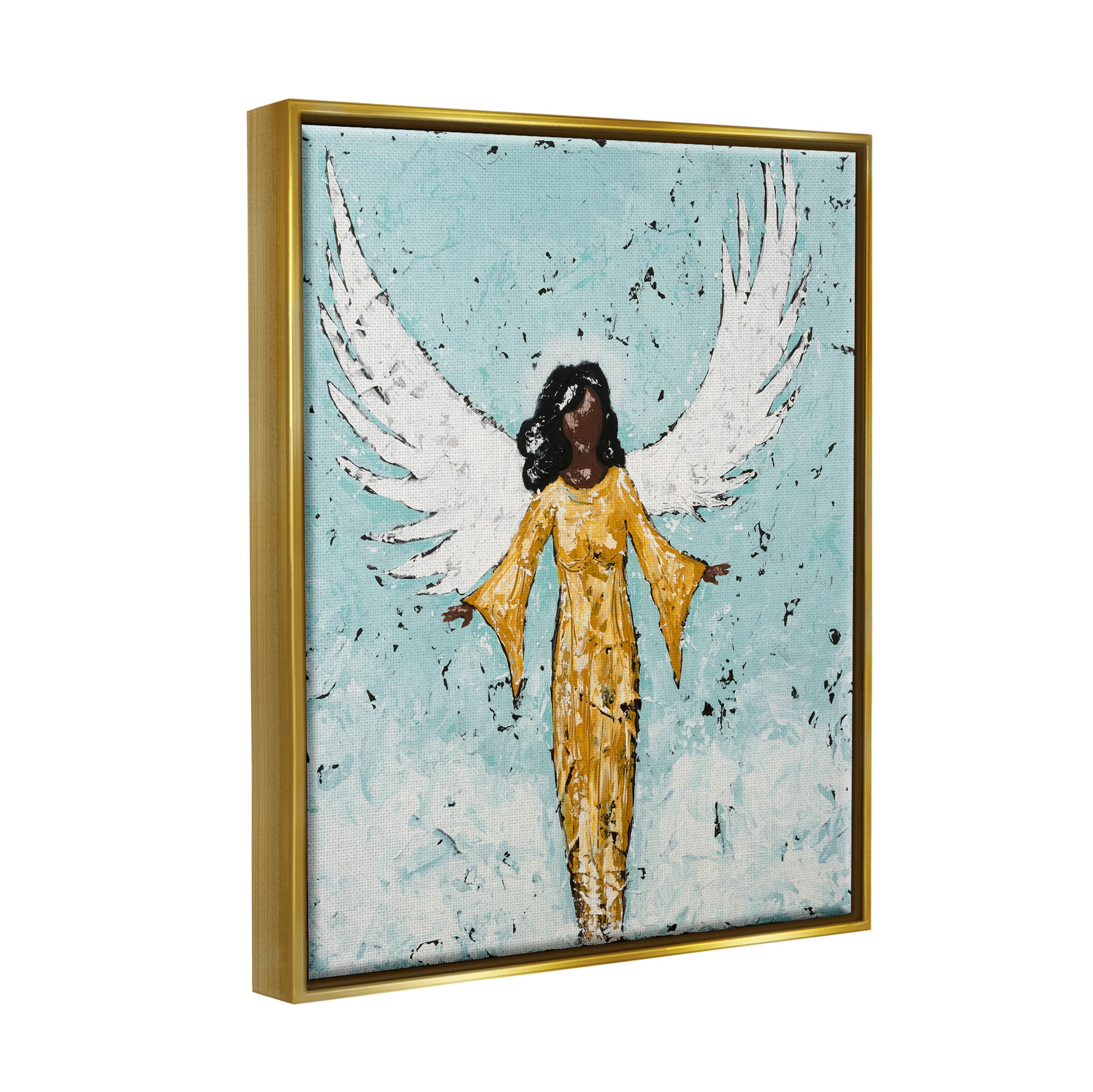 Stupell Industries Angel Wings Woman Portrait Painting Metallic Gold Floating Framed Canvas Print Wall Art, Design by Jade Reynolds