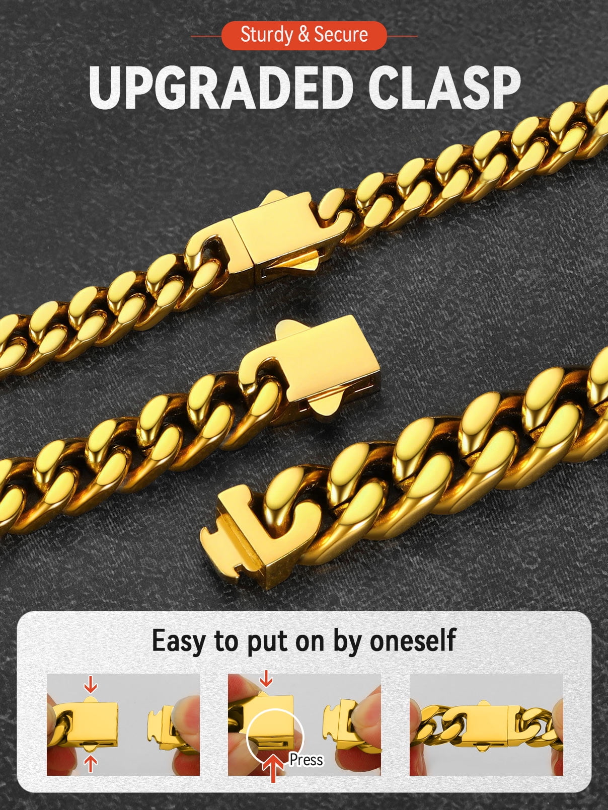 FaithHeart Cuban Link Chain Bracelets for Men, Gold Plated Stainless Steel Chain Wrist Bracelets Hip Hop Jewelry Gifts for Brother Friends 7MM Width