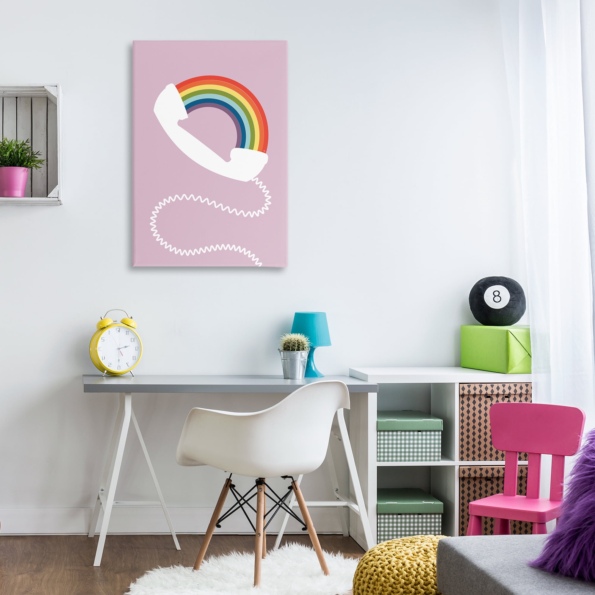 Stupell Industries Rainbow Phone on Pink Novelty Painting Gallery Wrapped Canvas Art Print Wall Art, 24 x 36