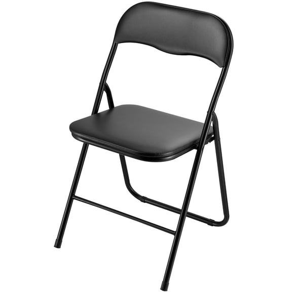 6 Pack Black Folding Chairs, Heavy Duty Stackable Leather Seats with Padded Cushion, Portable Foldable Chairs for Patio, Garden, Parties and Events
