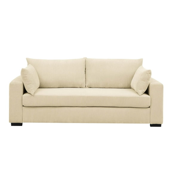 JERFIT 2-Seater Corduroy Sofa for Living Room, Cream Upholstered Couch with Deep Seats and Pillows, Modern Beach Style Accent Loveseat