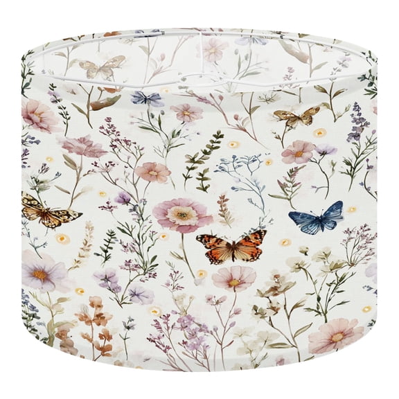 Linen Drum Lampshades Watercolor Floral Butterflies Delicate Blooms 13"x13"x10" Light Shade for Table Lamps Floor Lamp Shades Lampshade Replacement Assembly Required Rustic Nature Animal Decor