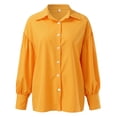 thumbnail image 6 of Womens Solid Color Casual Shirt Long Sleeve Lapel Button Blouse Loose Top Turn Down Collar Yellow S, 6 of 7