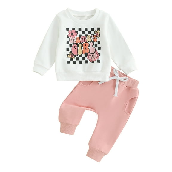 2Pcs Set Infant Baby Girl Fall Clothes 6M 12M 18M 24M 3Y Girl Long Sleeve Crewneck Sweatshirt Joggers Pants Winter Outfit Set