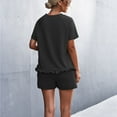 thumbnail image 5 of REORIAFEE Yoga Outfits for Women Set Travel Outfit Women's Spring Summer Round Neck Ruffle Short Sleeve Shorts Casual Suit Black L, 5 of 5