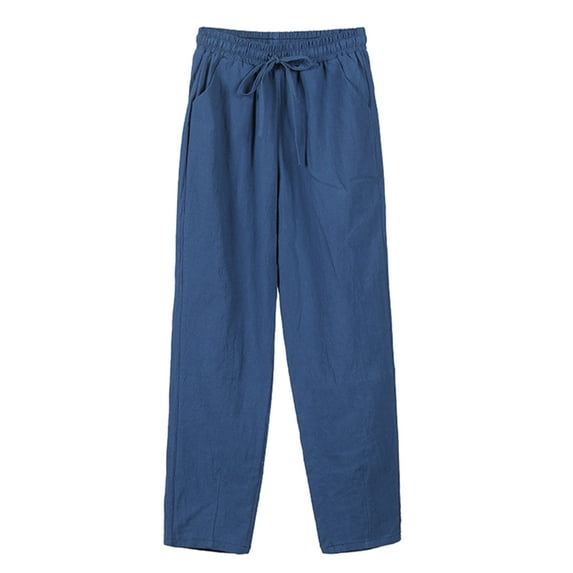 Frontwalk Women Casual Elastic Waist Bottom Pants Drawstrinig Mid Waisted Cotton Solid Color Sports Trousers