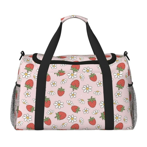 Disketp Strawberry Floral Bolsa de Viaje Tipo Duffle, Bolso de Mano para Fin de Semana para Mujer, Bolsa de Gimnasio Ligera para Hombre, Esencial para Viajes