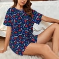 thumbnail image 4 of Uemuo sharks turtles Pattern Women's Short-Sleeved Pajama, Button-Front Loungewear, 2-Piece Summer Sleepwear, Elastic Drawstring Shorts-Medium, 4 of 6