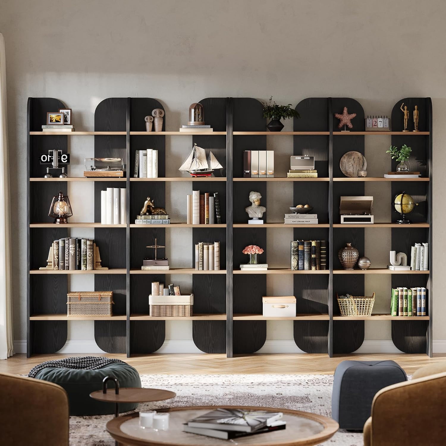 Tribesigns 5-Tier Farmhouse Bookshelf, 70.87-Inch Tall Double Wide Bookcase with Open Shelves