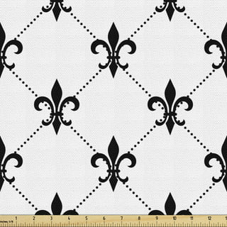 Coral Fabric by the Yard, Checkered Pattern with of Fleur De Lis Royal  French Lily Flower, Decorative Upholstery Fabric for Chairs & Home Accents,  3