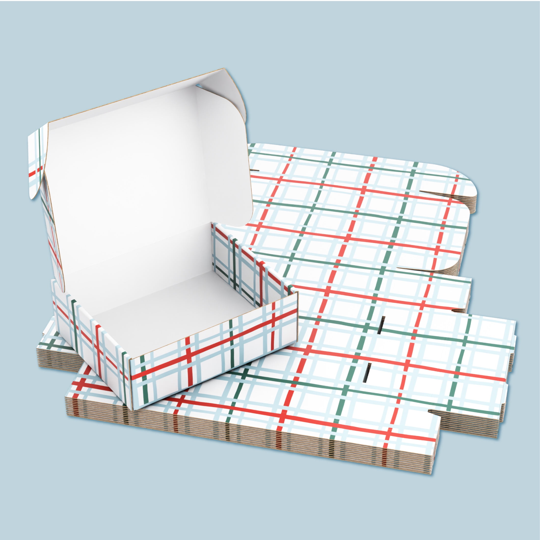 Printed Decorative Mailing, Shipping and Gift Boxes, Tuck Top Closure, 12" x 10" x 4", Grid Print, 12 -Count Pack