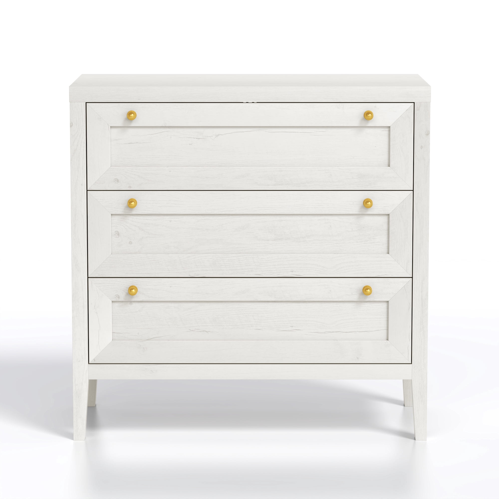 Joyyskill 3 Drawer Dresser, Modern Chest of Drawers Storage Cabinet with Golden Handles, Wood Nightstand End Table, Antique White