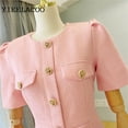 thumbnail image 2 of Robe de Printemps / d'Automne Petit Vent Parfumé 2021 Nouvelle Robe Mini Élégante de Luxe Légère Rose à Manches Courtes Robe en Tweed pour Femme, 2 of 6