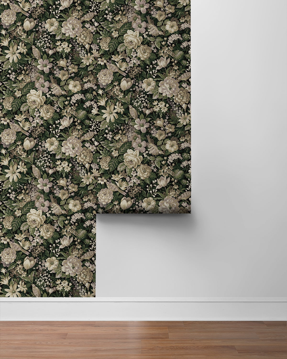 NextWall Green & Mauve Vintage Bird Garden Peel and Stick Wallpaper - 20.5 in. W x 9 ft. L Roll