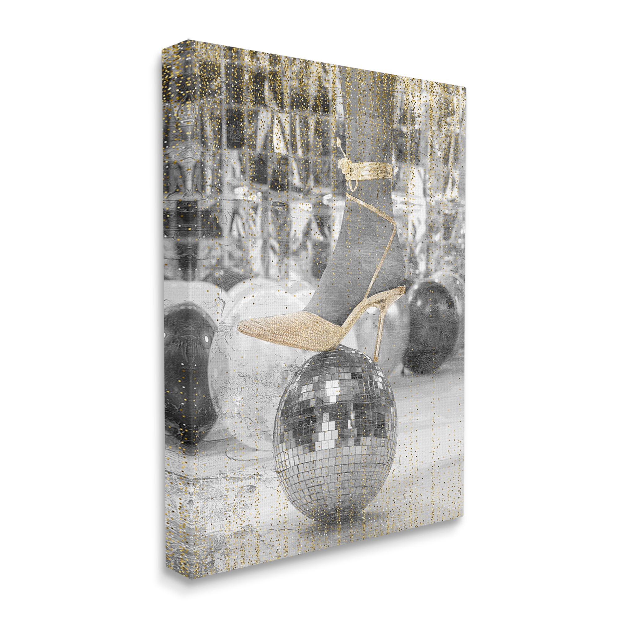 Stupell Industries Glam Heels Disco Ball Performing Arts Painting Gallery Wrapped Canvas Art Print Wall Art, 36 x 48