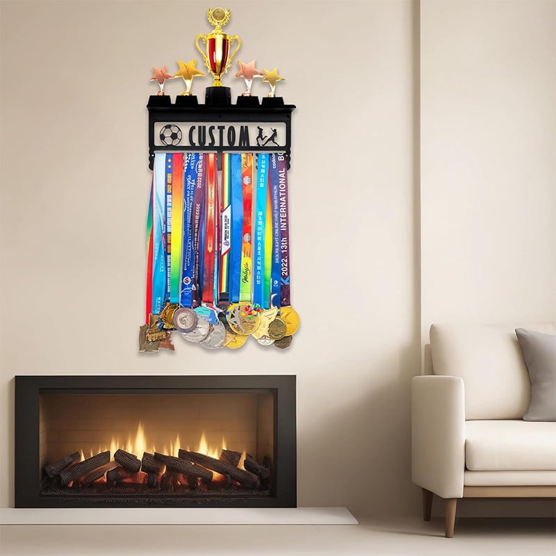 Custom Medal Display Rack - Wall Mounted Metal Trophy Stand with Multi - Function for Medal Ribbon, Trophy Award, Sports Competition, Home Decor, Office Display