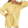 thumbnail image 1 of Womens 2 Piece Lounge Tracksuit Outfit Sets Cotton Button Down Shirt and Casual Shorts Set, 1 of 6