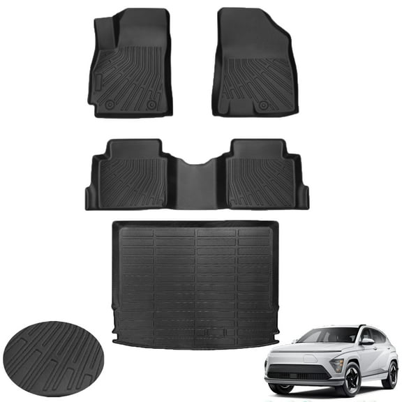 Canvcle Floor Mats and Cargo Liner Fit for Hyundai Kona 2024 2025 (No Electric Model) Limited | N Line | SE | SEL Accessories All Weather TPE 1st & 2nd Row Car Rear Trunk Mats