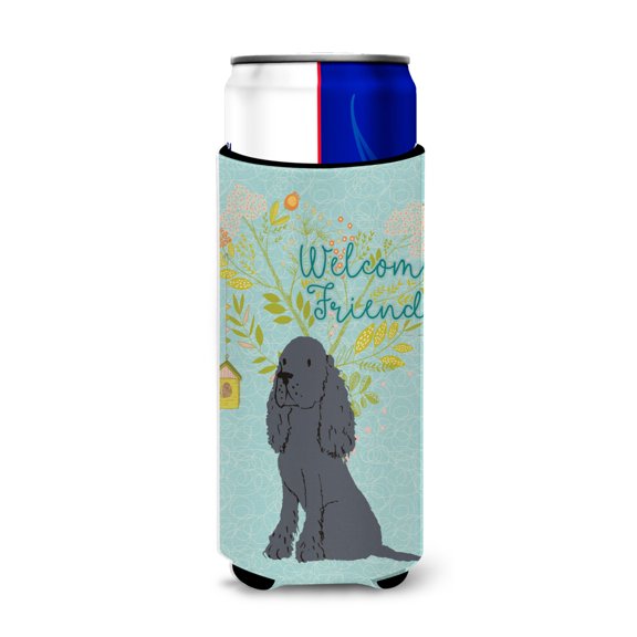 Carolines Treasures BB7618MUK Welcome Friends Black Cocker Spaniel Michelob Ultra Hugger for slim cans Slim Can