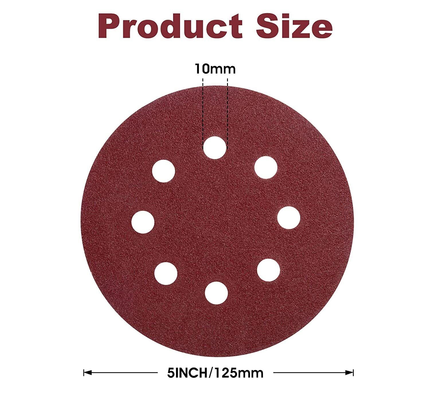SATC 100 x 5 inch Sanding Discs 120 Grit Hook Loop 8-Hole Orbital Sander Sandpaper Pads