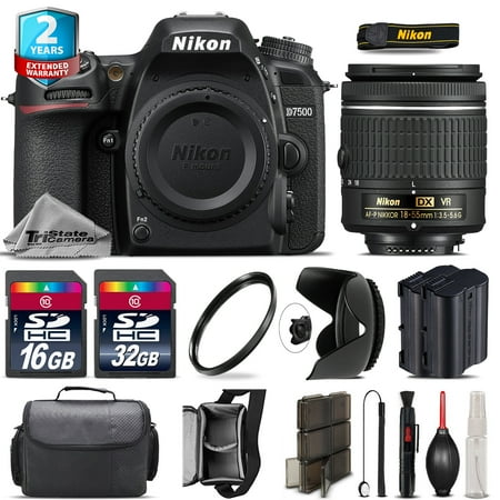 Nikon D7500 DSLR + AF-P 18-55mm VR Lens + Tulip Hood + Extra Battery - 48GB Kit (International Version)