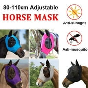 Horse Fly Mask, Face Protector, Cover Ears Sun-Proof Mesh Insect Repellent Equipment
