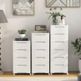 thumbnail image 4 of Plastic Rolling Storage Cart, Mobile Storage Cabinet with 4 Universal Wheels, Vertical Storage Tower Container Unit for Living Room, Bedroom, Home Office, White (16”x13”x31” (5 Drawers)), 4 of 15