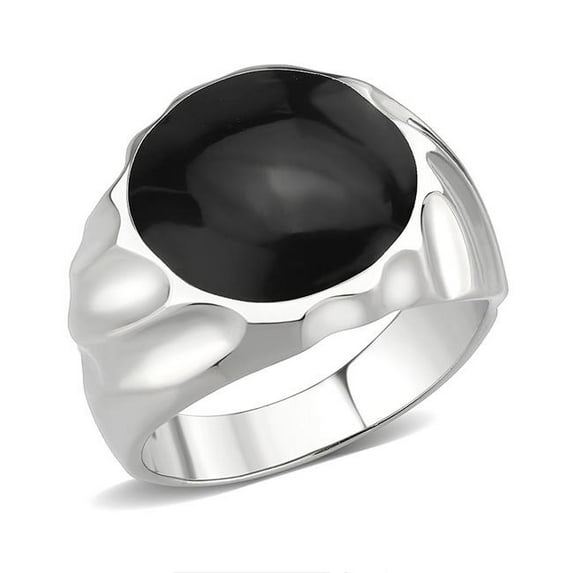 High Polished No Plating Stainless Steel Ring with Epoxy, Jet - Size 9