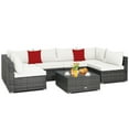 thumbnail image 2 of Costway 7PCS Patio Rattan Furniture Set Sectional Sofa Cushioned Off White, 2 of 9