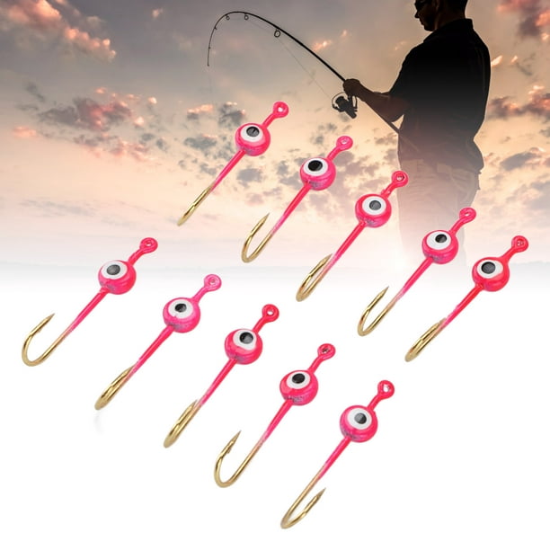Heads Fishing Jig, Pink Mini High Carbon Steel Practical Ice Fish Jigs  10Pcs For Seawater Fishings 