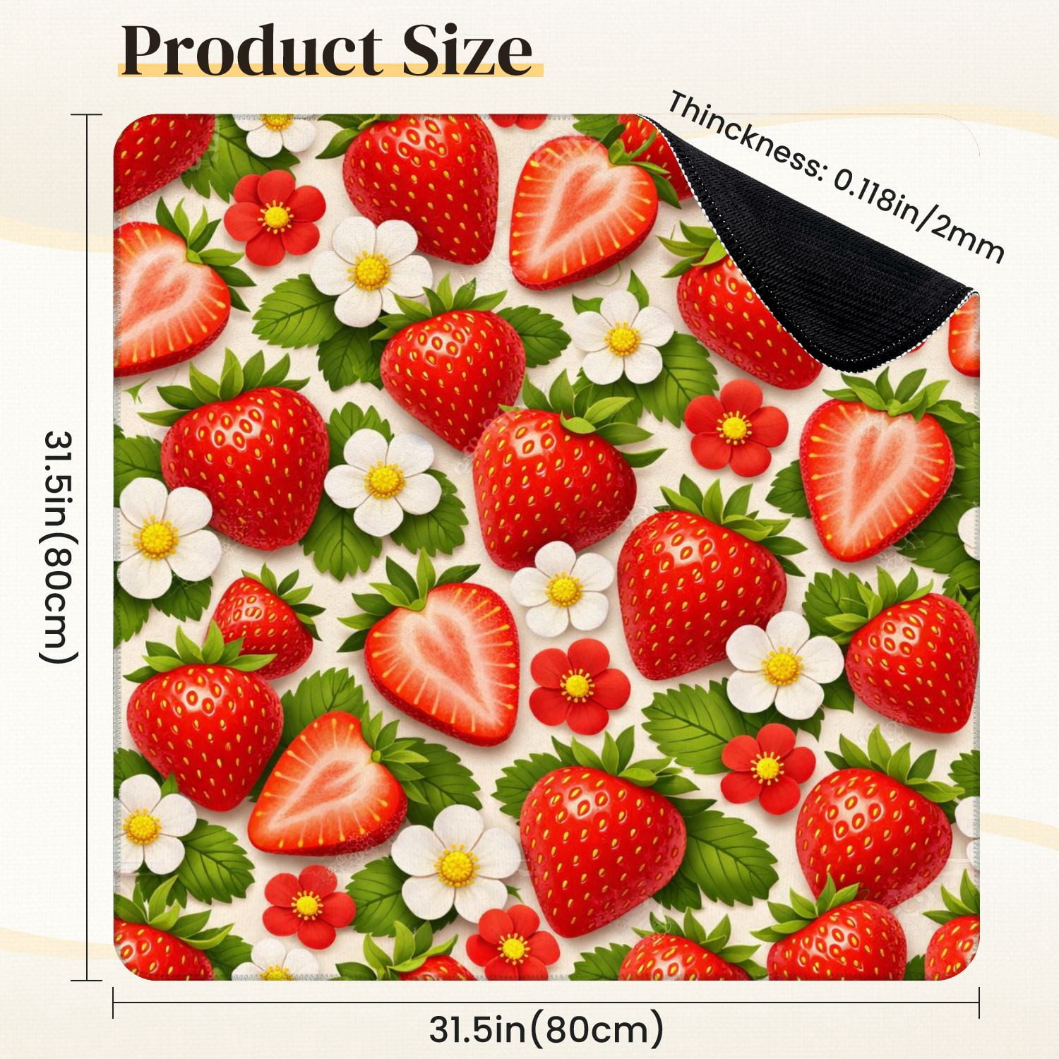Mahjong Mat 31.5" x 31.5" Seamless Strawberry Red Berries Green Leaves Anti-Slip and Noise Reduction Symmetry Design Mahjong Tiles Table Cover for Dominoes Poker Card Board and Tile Games