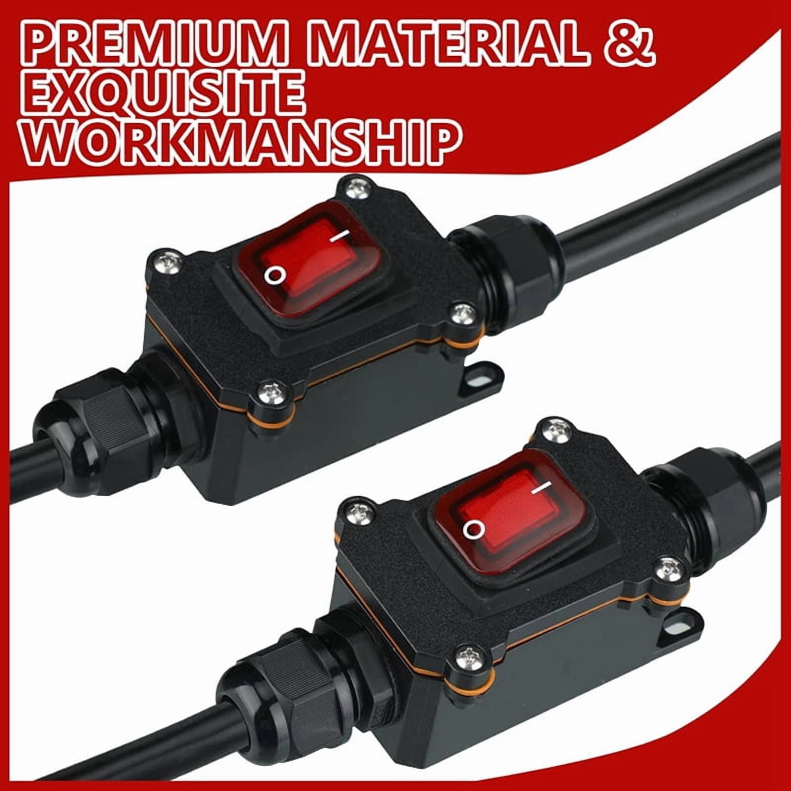4 Pcs 12V Inline Switch Waterproof Inline Cord Switch Waterproof Toggle Switch with Red Light Rocker Button