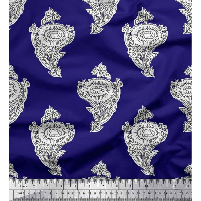 Soimoi Tissu en Poly Georgette Imprimé Feuilles et Fleurs au Mètre 52 Pouces de Large