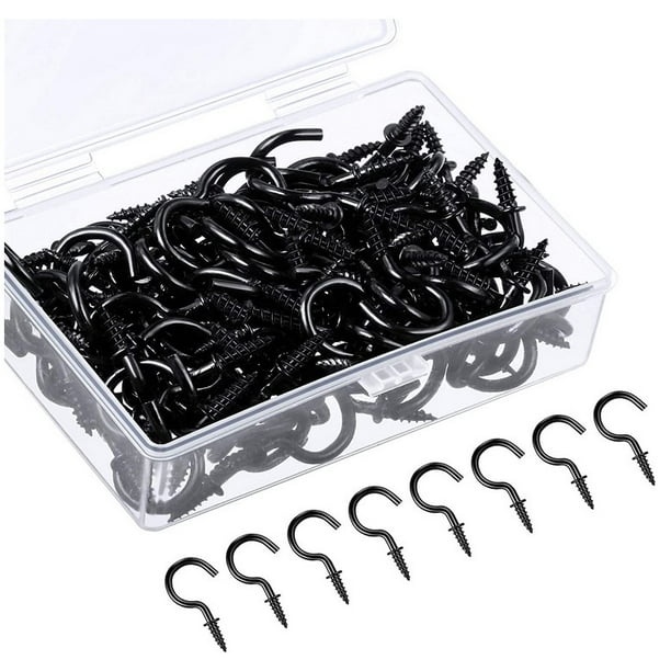 120 Pieces Screw Hooks Metal Cup Hook Screw in Hanger Ceiling Hook Cabinet  Cup Hanger Screw in Hook for Hanging Tea Cup Key Indoor and Outdoor Use  (Black,1/2 Inch) 