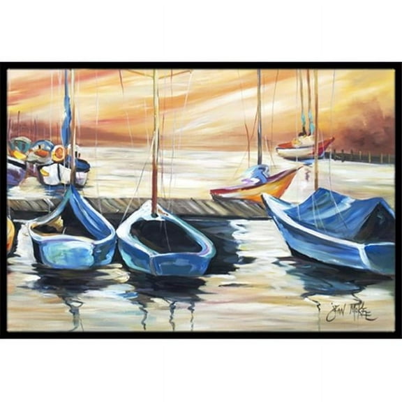 Carolines Treasures  Beach View With Sailboats Indoor & Outdoor Mat, 24 x 36 in.