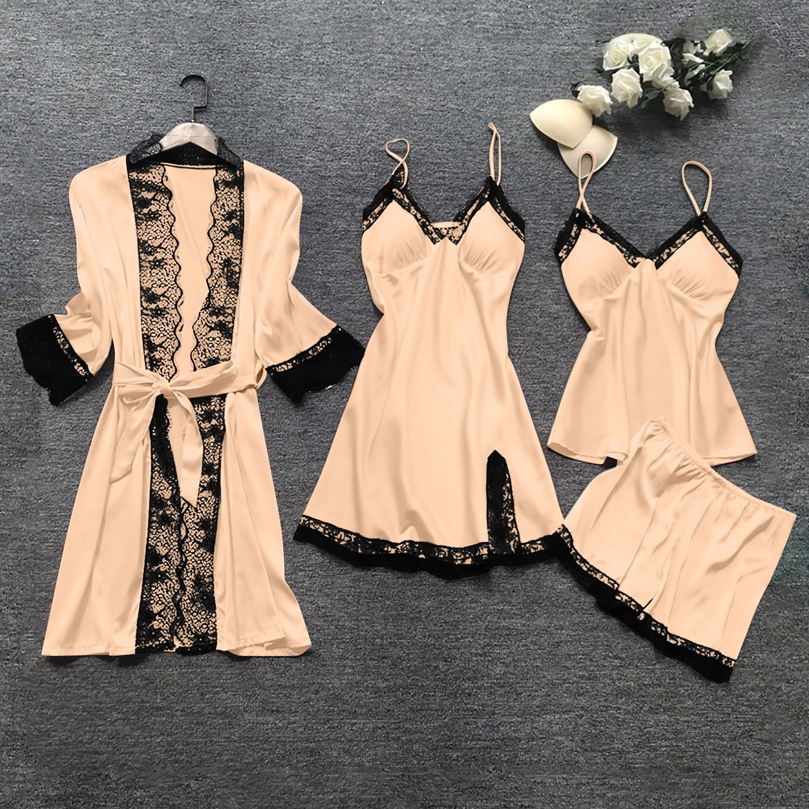 Robe De Nuit Femme Lingerie Balconnet Dentelle Femme - Pyjama Soie