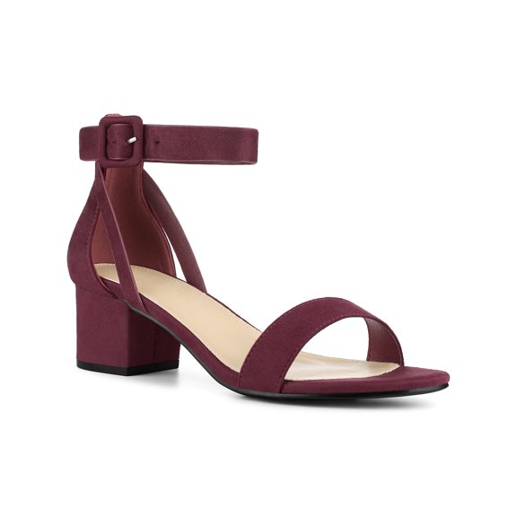 BLISSFUL STEP Women's Sandals Block Heels Ankle Strap High Heels Sandals Burgundy 8