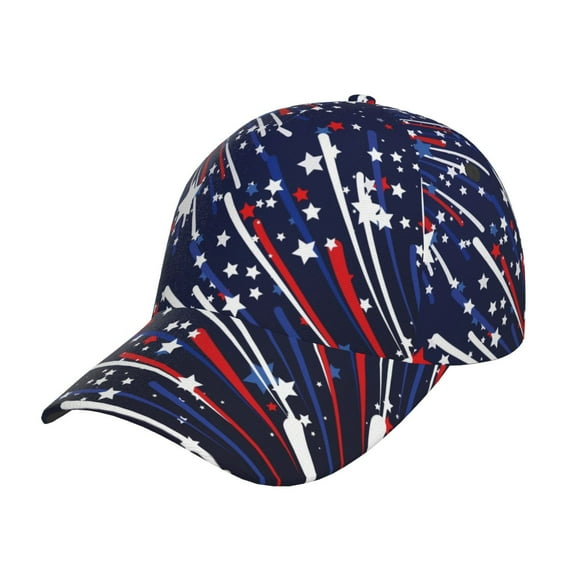 Rateoe Red White Blue Fireworks 1 Pattern Men’s Baseball Cap – Adjustable Curved Brim Hat, Soft Cotton Sports Cap for Outdoor, Casual, and Everyday Wear, Comfortable & Breathable