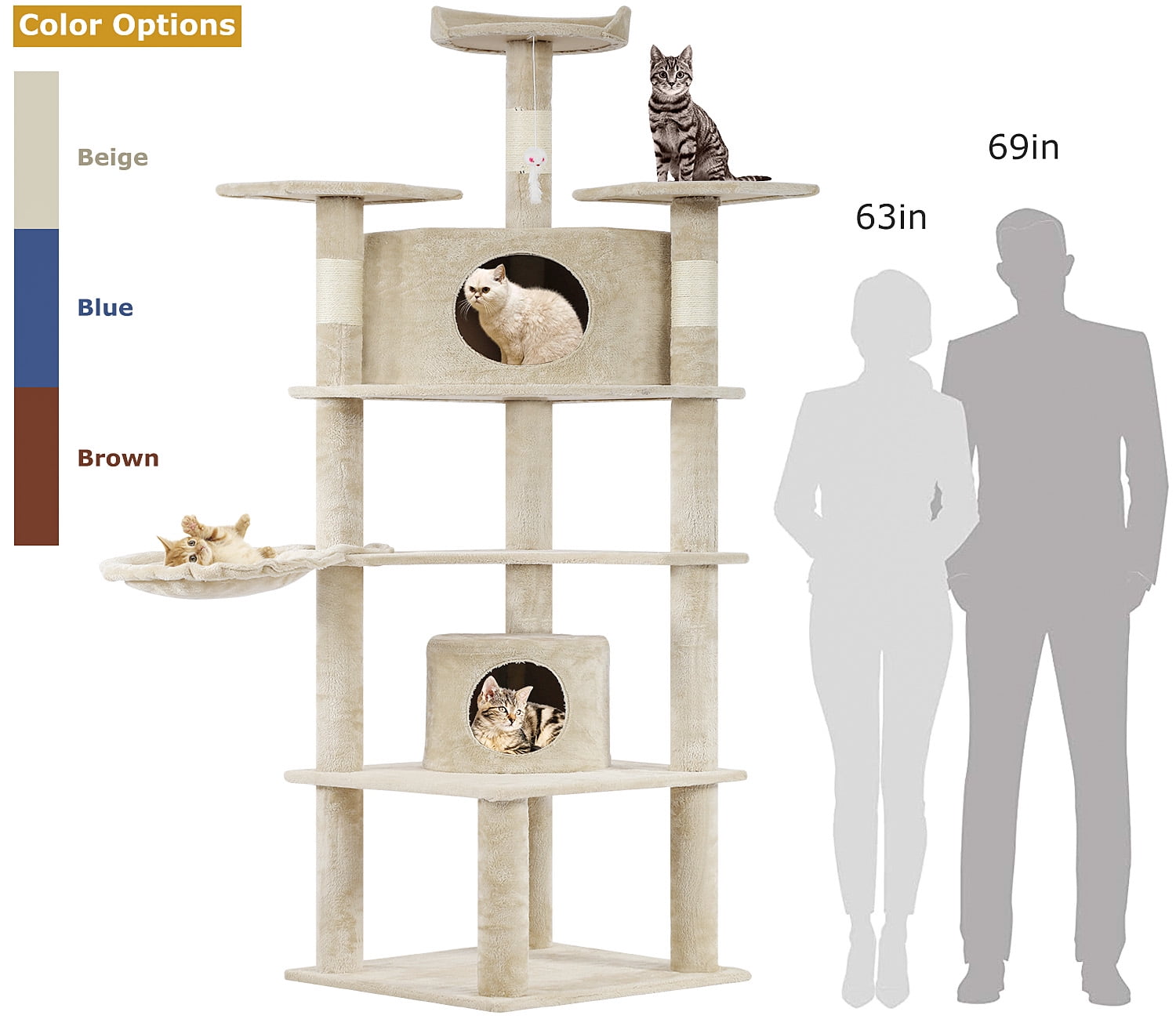 Bestpet 80 In Cat Tree Condo Scratching Post Tower Beige Walmart Com Walmart Com