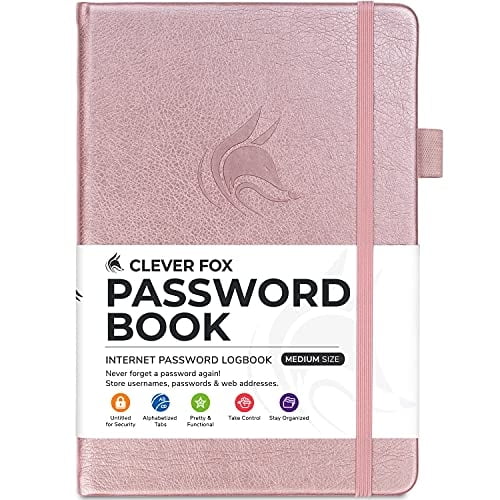 Libro de contraseñas Clever Fox con pestañas Organizador internet Cuaderno tamaño medio oro rosa