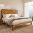 thumbnail image 4 of Full Size Solid Wood Bed Frame with Heart-Shaped Headboard, Acacia Wood Platform, Slat Support, No Box Spring Needed, Brown, 4 of 7