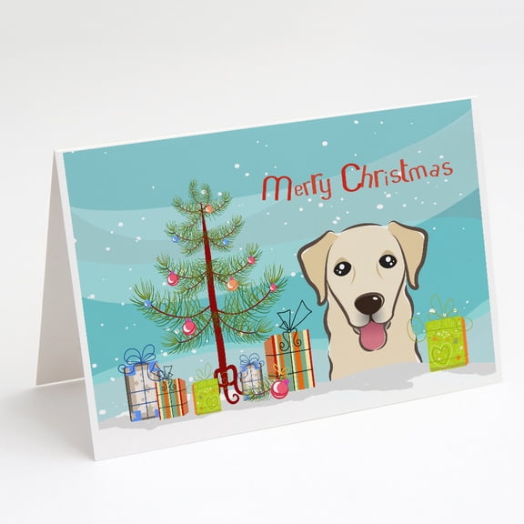 Christmas Tree and Golden Retriever Greeting Cards and Envelopes Pack of 8