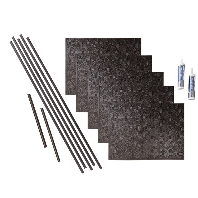 FASÄDE Lotus Decorative Vinyl Backsplash 15 sq ft Kit in Smoked Pewter