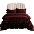 thumbnail image 3 of DNG Creations 3 Piece Vintage Ruffle Duvet Cover 100% Egyptian Cotton, 800 Threads Count - With Zipper & Corner Ties ( Oversized Queen - Solid Wine ), 3 of 7