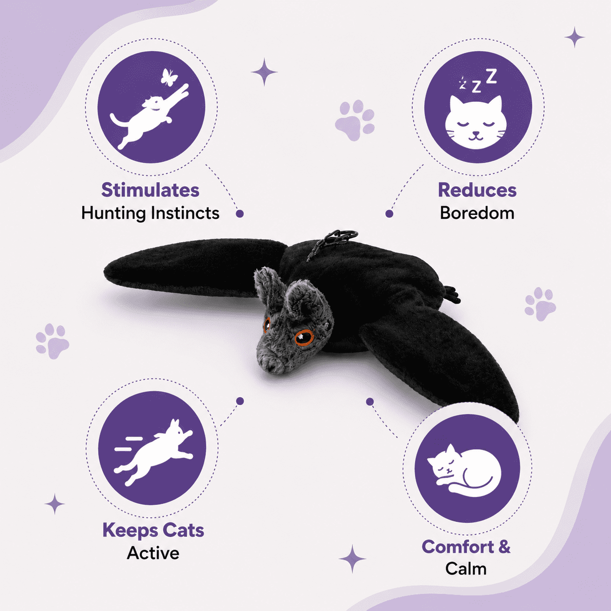 Pawbat Flying Bat Toy, Interactive Flying Bat Pet Toy, USB Rechargeable Automatic Flapping Plush for Pet, Catnip Pocket with Hanging Rope